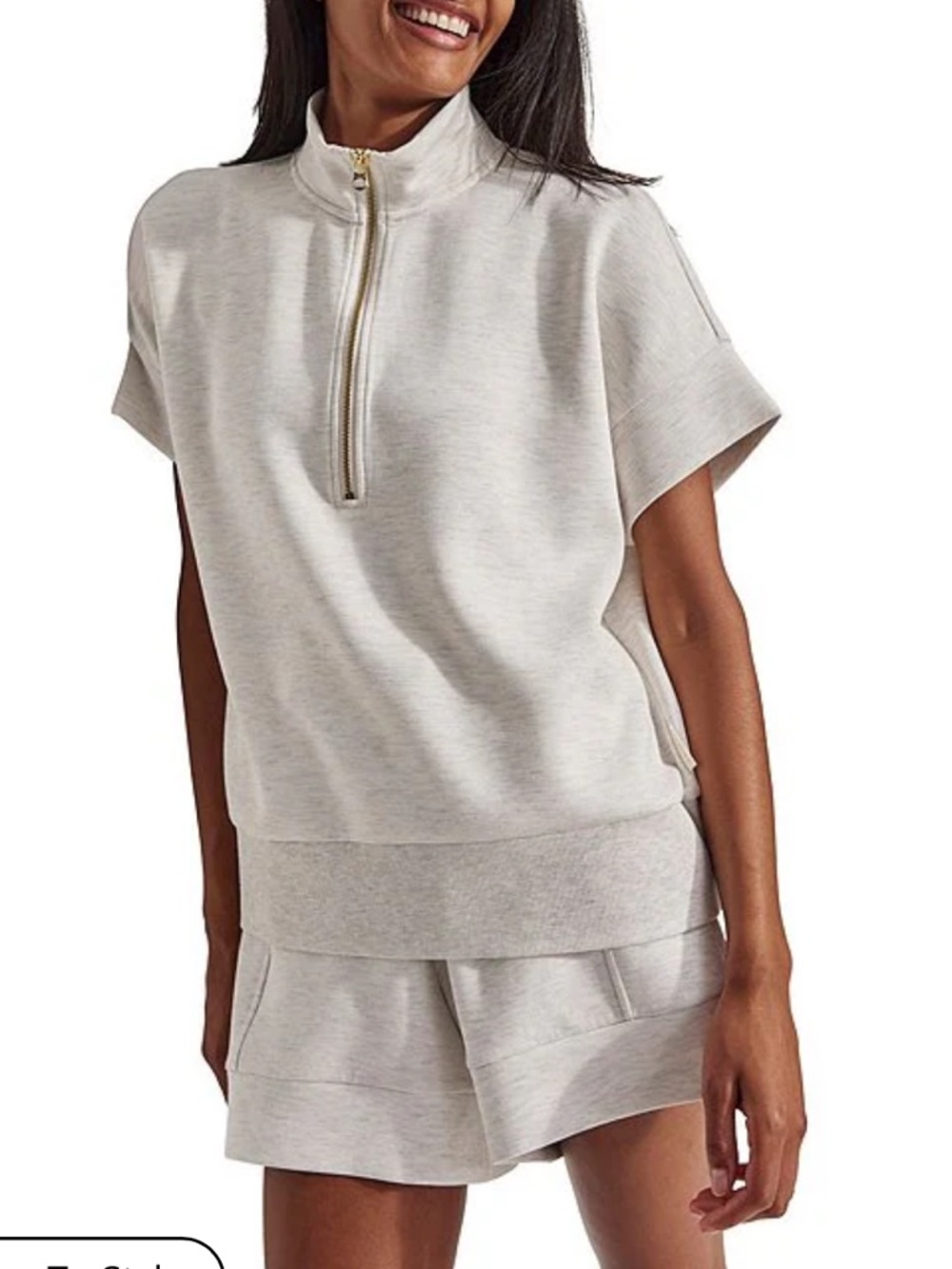 VARLAY Double Soft Ritchie Half Zip Short Sleeve Sweatshirt In Ivory Marl Size M - Picture 4 of 12